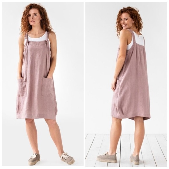 Magic Linen Pinafore Dress Visby in Woodrose Size XL Mauve Pink Relaxed Fit - Picture 1 of 11